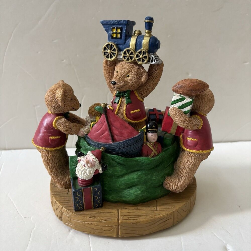 MUSIC BOX TEDDY BEAR ROTARY CHRISTMAS ORNAMENT 6" TALL FIGURINE DECOR